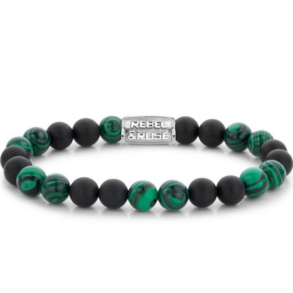 Rebel & Rose Matt Malachite Twist férfi karkötő L RR-80068-S-L